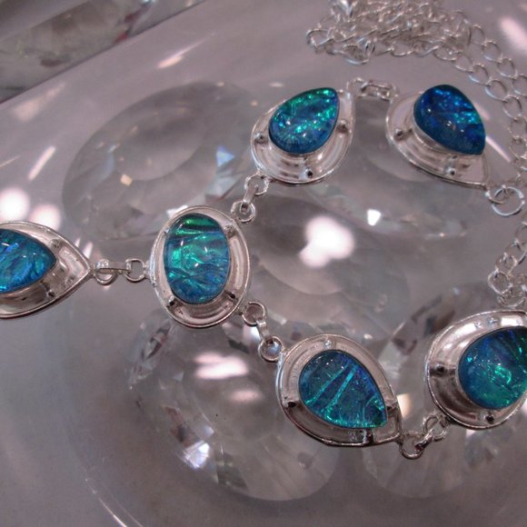 TRIPLE FIRE OPAL NATURAL GEMSTONE LADIES  925 STERLING SILVER NECKLACE - Picture 2 of 8